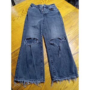 We The Free Black Distressed Wide-Leg Jeans